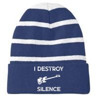 Funny Bass Guitar I Destroy Silence Striped Beanie with Solid Band