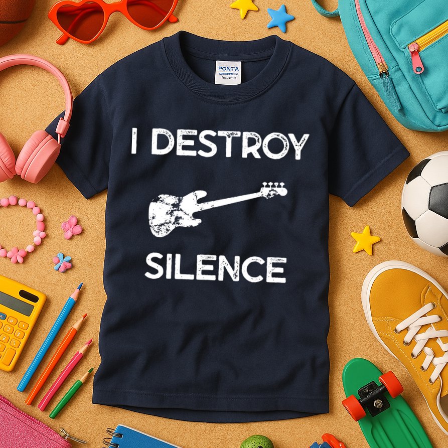 Funny Bass Guitar I Destroy Silence Kids T-Shirt