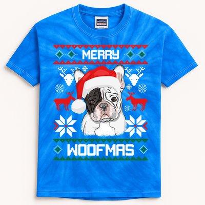 French Bulldog Gift For Merry Christmas Woofmas Frenchie Gift Kids Tie-Dye T-Shirt