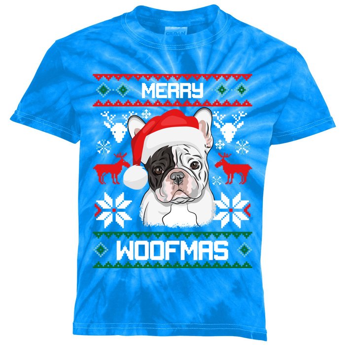 French Bulldog Gift For Merry Christmas Woofmas Frenchie Gift Kids Tie-Dye T-Shirt