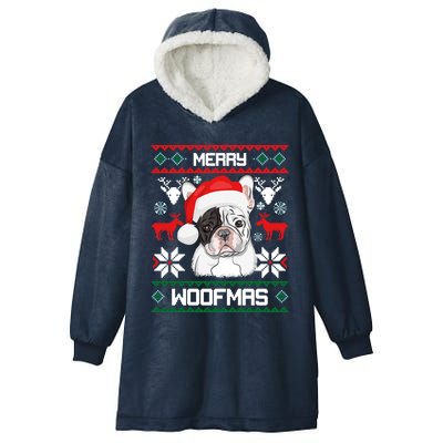 French Bulldog Gift For Merry Christmas Woofmas Frenchie Gift Hooded Wearable Blanket