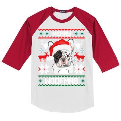 French Bulldog Gift For Merry Christmas Woofmas Frenchie Gift Kids Colorblock Raglan Jersey