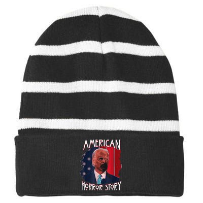 Funny Biden Horror American Ghost Story Halloween Striped Beanie with Solid Band