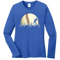 Funny Baseball Heartbeat Vintage Baseball Player Hitter Cute Gift Ladies Long Sleeve Shirt