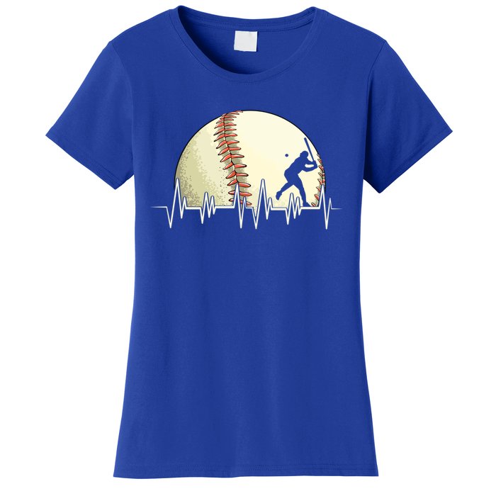 Funny Baseball Heartbeat Vintage Baseball Player Hitter Cute Gift Women's T-Shirt