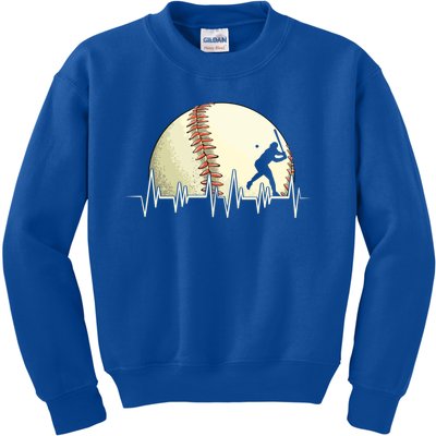 Funny Baseball Heartbeat Vintage Baseball Player Hitter Cute Gift Kids Sweatshirt