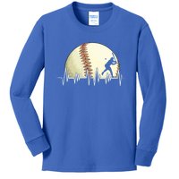 Funny Baseball Heartbeat Vintage Baseball Player Hitter Cute Gift Kids Long Sleeve Shirt