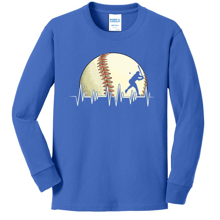 Funny Baseball Heartbeat Vintage Baseball Player Hitter Cute Gift Kids Long Sleeve Shirt