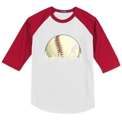 Funny Baseball Heartbeat Vintage Baseball Player Hitter Cute Gift Kids Colorblock Raglan Jersey