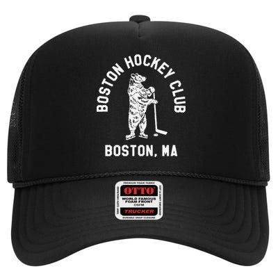 Funny Boston Hockey Club Boston Ma High Crown Mesh Back Trucker Hat