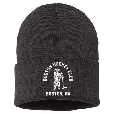 Funny Boston Hockey Club Boston Ma Sustainable Knit Beanie