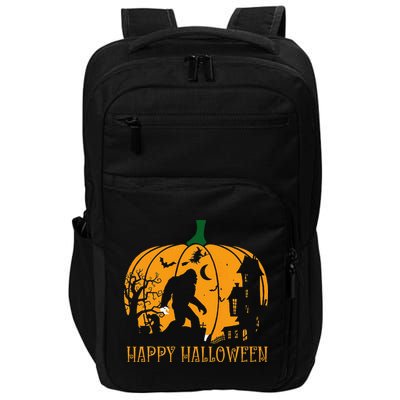 Funny Bigfoot Halloween Night Stroll With Pumpkin Impact Tech Backpack