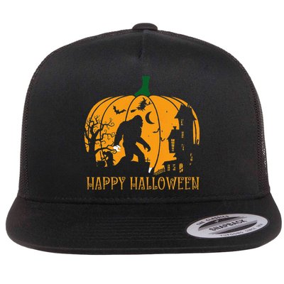 Funny Bigfoot Halloween Night Stroll With Pumpkin Flatbill Hat