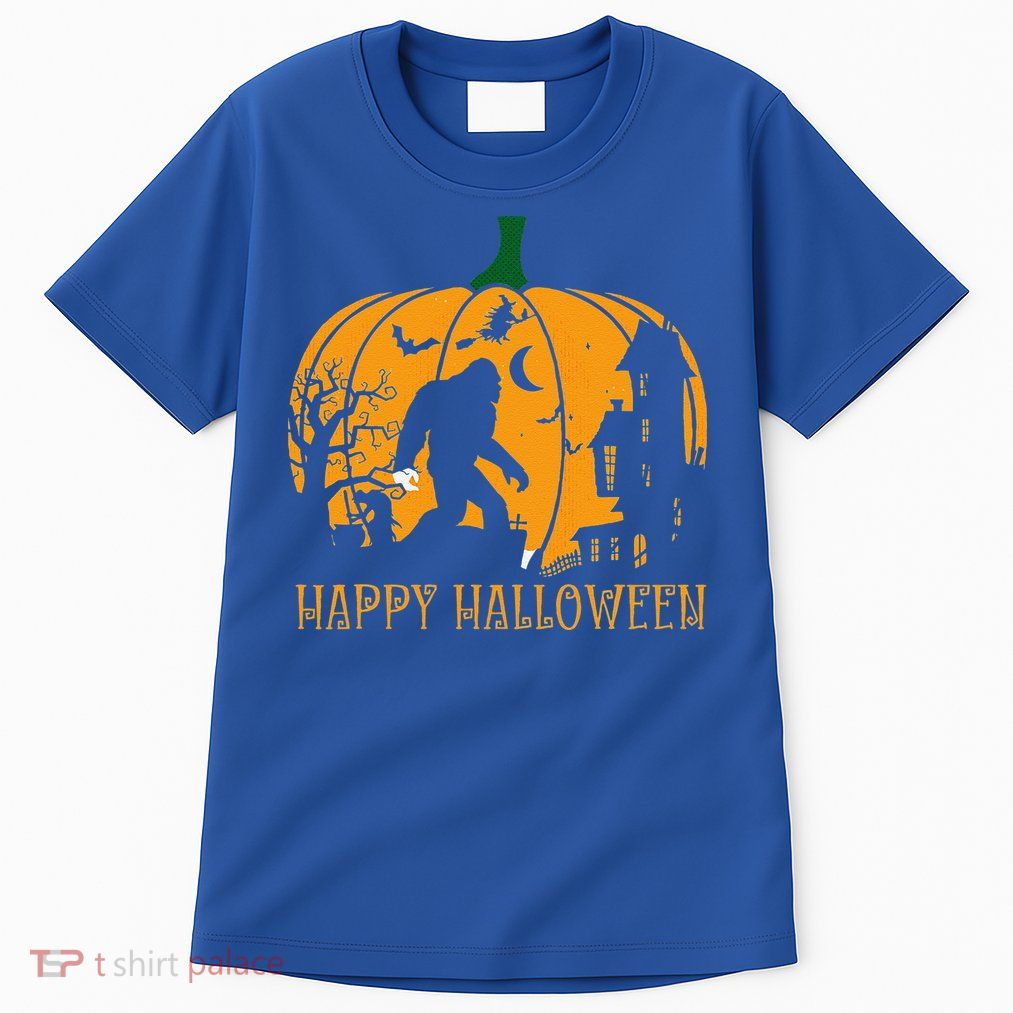 Funny Bigfoot Halloween Night Stroll With Pumpkin Tall T-Shirt