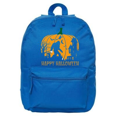 Funny Bigfoot Halloween Night Stroll With Pumpkin 16 in Basic Backpack