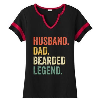 Funny Bearded Husband Dad Beard Legend Vintage Ladies Halftime Notch Neck Tee