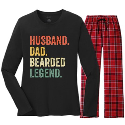 Funny Bearded Husband Dad Beard Legend Vintage Women's Long Sleeve Flannel Pajama Set 