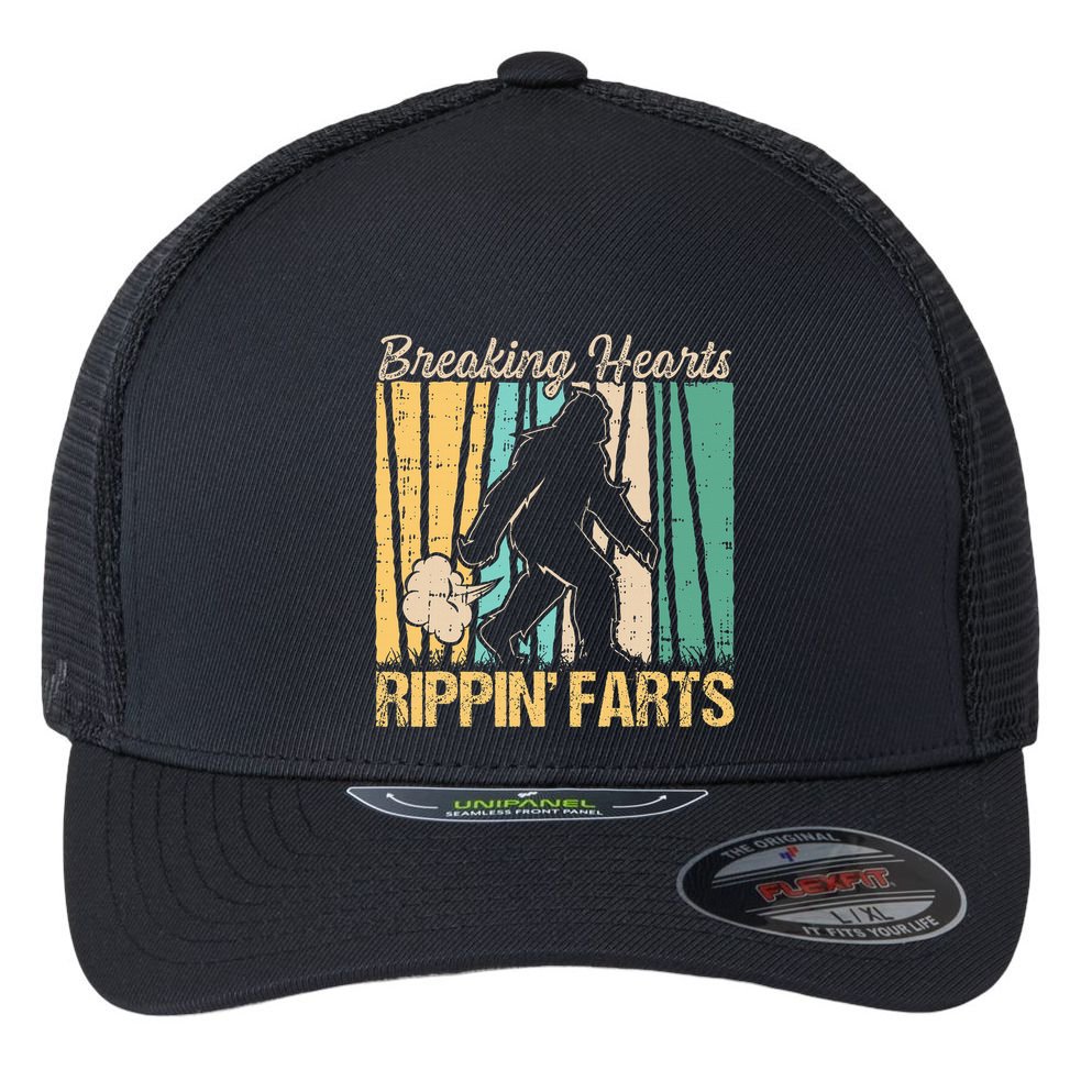 Funny Breaking Hearts Ripping Farts Sasquatch Bigfoot Flexfit Unipanel Trucker Cap