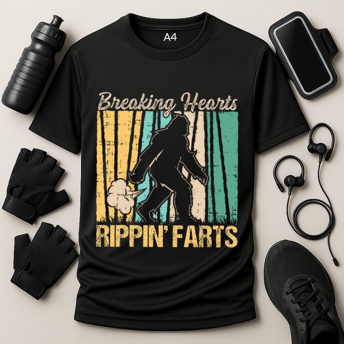 Funny Breaking Hearts Ripping Farts Sasquatch Bigfoot Cooling Performance Crew T-Shirt