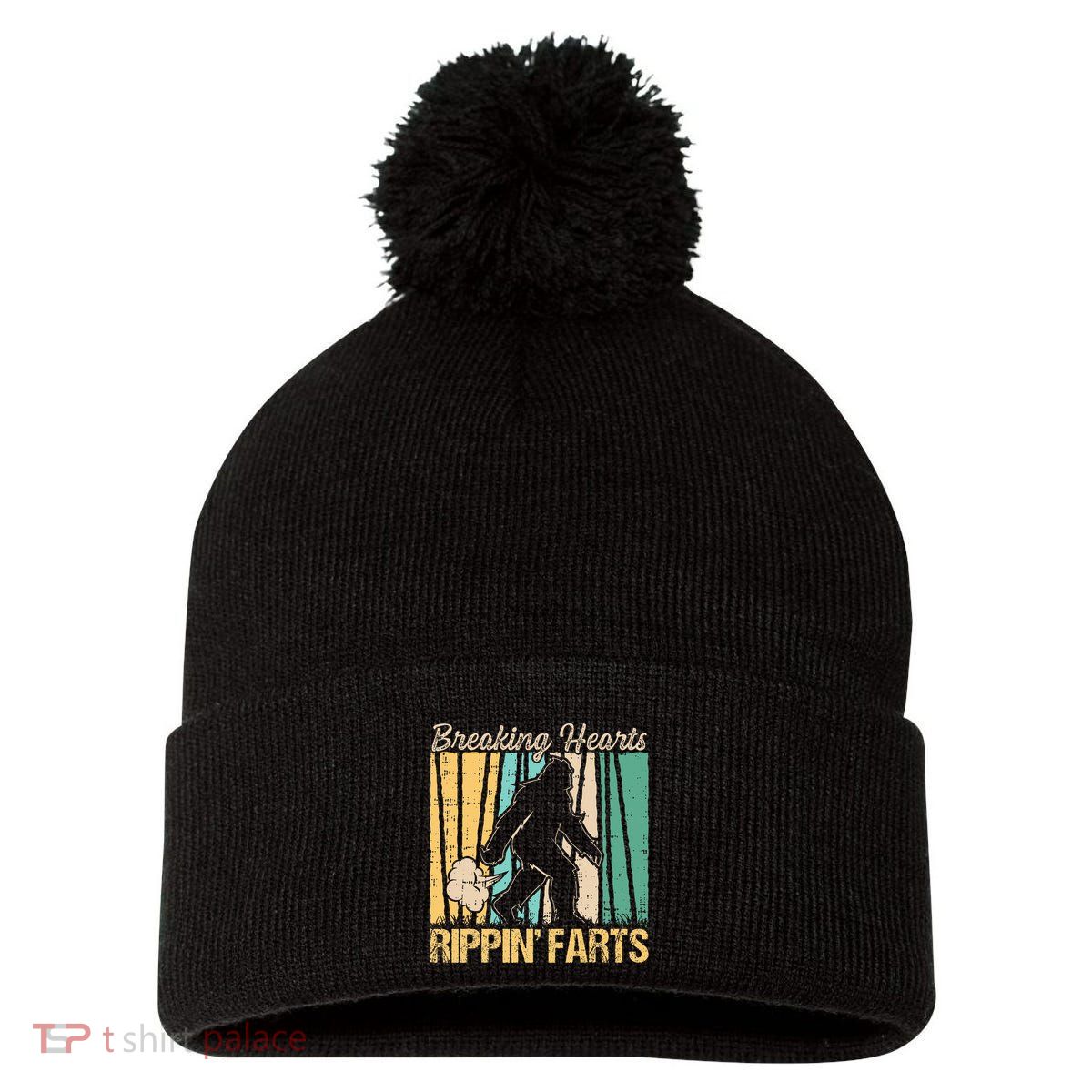 Funny Breaking Hearts Ripping Farts Sasquatch Bigfoot Pom Pom 12in Knit Beanie