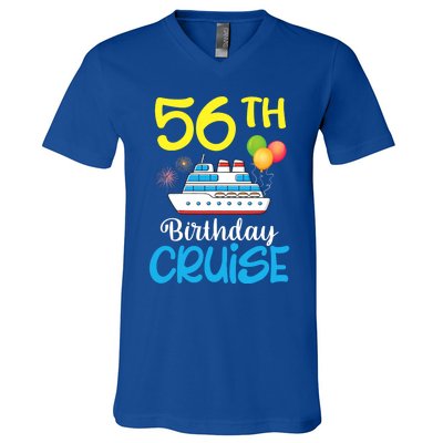 Fireworks & Balloons Happy 56th Birthday Cruise 56 Years Old V-Neck T-Shirt