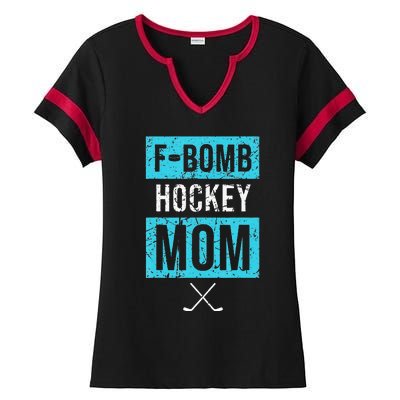 F Bomb Hockey Mom FBomb Funny Ice Hockey Mom Mother Ladies Halftime Notch Neck Tee