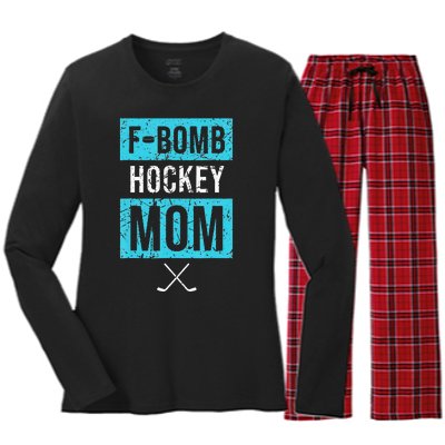 F Bomb Hockey Mom FBomb Funny Ice Hockey Mom Mother Women's Long Sleeve Flannel Pajama Set 