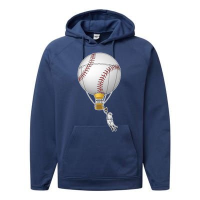 Funny Baseball Hot Air Balloon Baseball Catcher Performance Fleece Hoodie