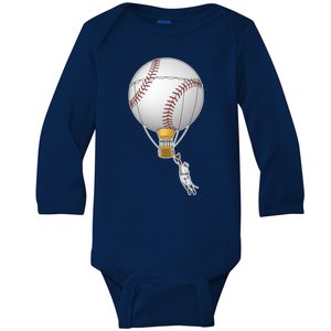 Funny Baseball Hot Air Balloon Baseball Catcher Baby Long Sleeve Bodysuit