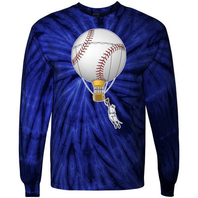 Funny Baseball Hot Air Balloon Baseball Catcher Tie-Dye Long Sleeve Shirt