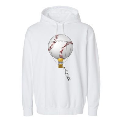 Funny Baseball Hot Air Balloon Baseball Catcher Garment-Dyed Fleece Hoodie