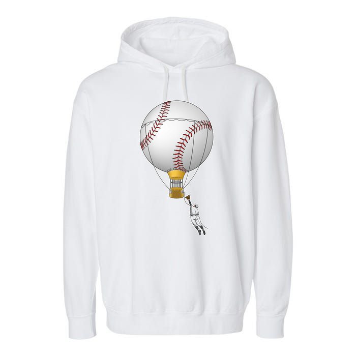 Funny Baseball Hot Air Balloon Baseball Catcher Garment-Dyed Fleece Hoodie