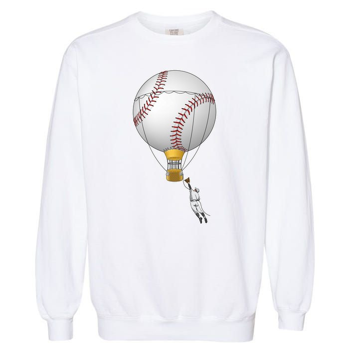 Funny Baseball Hot Air Balloon Baseball Catcher Garment-Dyed Sweatshirt