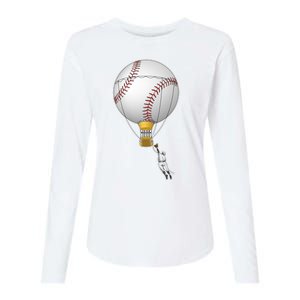 Funny Baseball Hot Air Balloon Baseball Catcher Womens Cotton Relaxed Long Sleeve T-Shirt