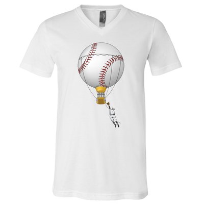 Funny Baseball Hot Air Balloon Baseball Catcher V-Neck T-Shirt