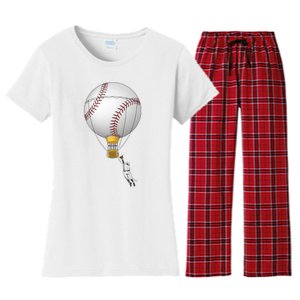 Funny Baseball Hot Air Balloon Baseball Catcher Women's Flannel Pajama Set