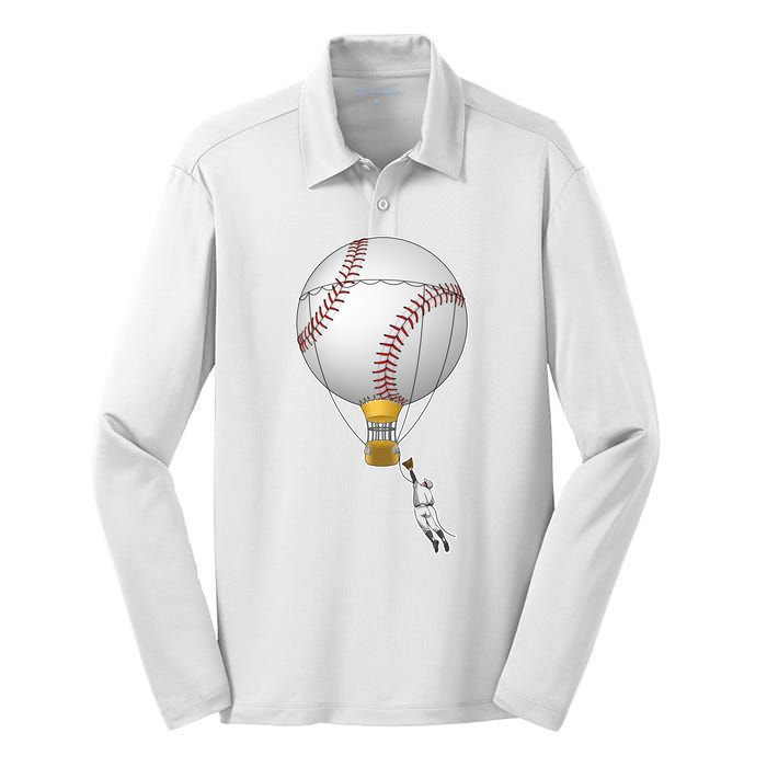 Funny Baseball Hot Air Balloon Baseball Catcher Silk Touch Performance Long Sleeve Polo