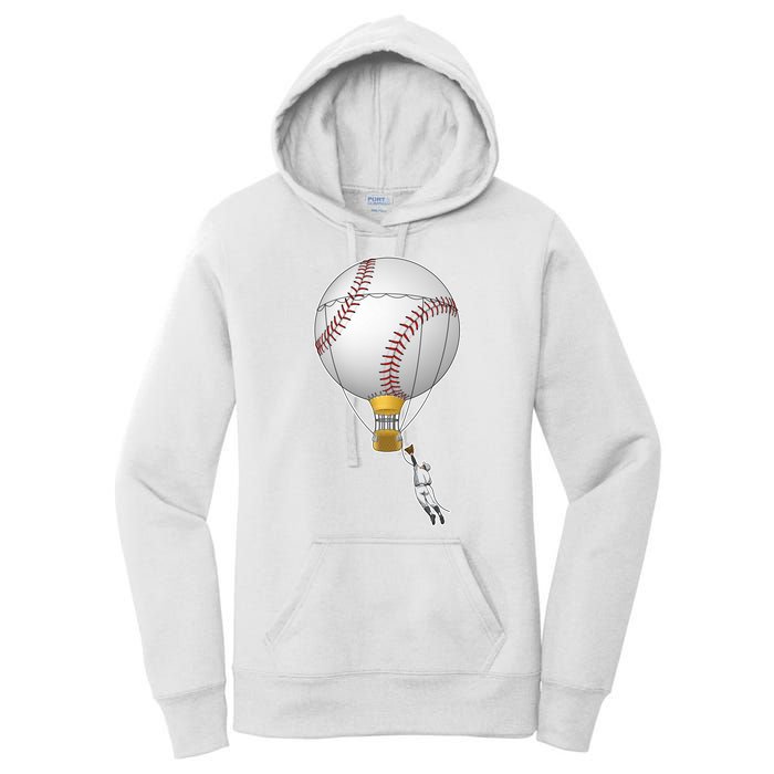 Funny Baseball Hot Air Balloon Baseball Catcher Women's Pullover Hoodie