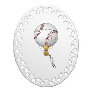 Funny Baseball Hot Air Balloon Baseball Catcher Ceramic Oval Ornament