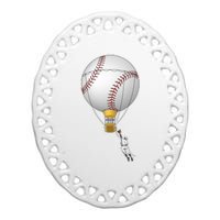 Funny Baseball Hot Air Balloon Baseball Catcher Ceramic Oval Ornament