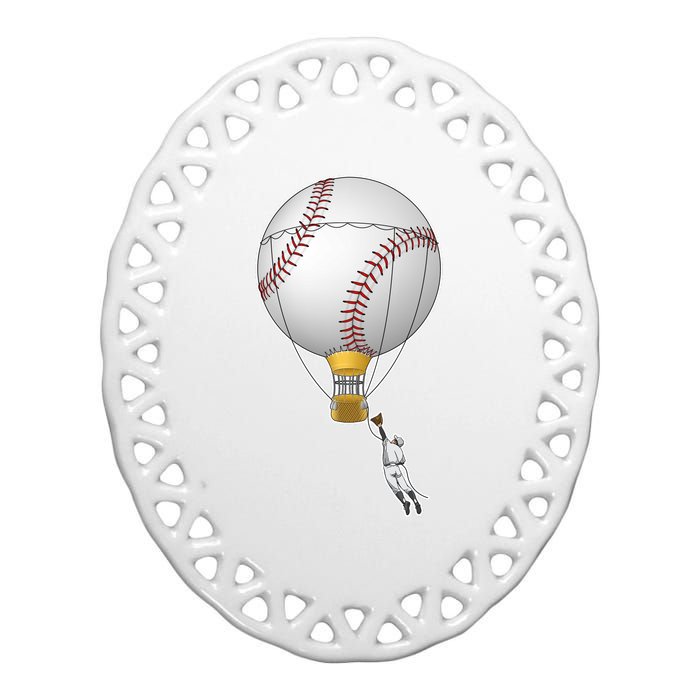 Funny Baseball Hot Air Balloon Baseball Catcher Ceramic Oval Ornament