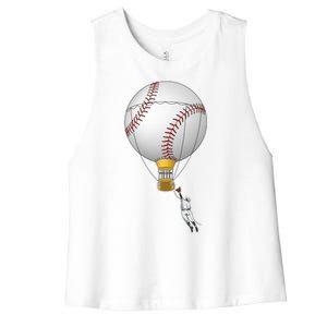 Funny Baseball Hot Air Balloon Baseball Catcher Women's Racerback Cropped Tank