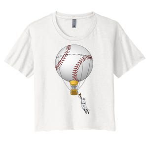 Funny Baseball Hot Air Balloon Baseball Catcher Women's Crop Top Tee