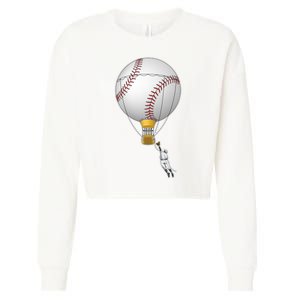 Funny Baseball Hot Air Balloon Baseball Catcher Cropped Pullover Crew