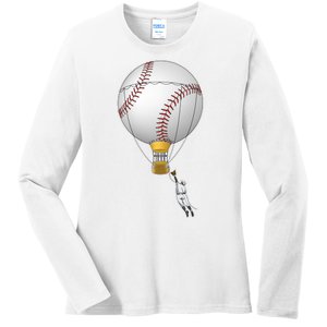 Funny Baseball Hot Air Balloon Baseball Catcher Ladies Long Sleeve Shirt