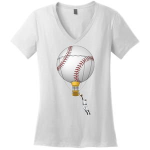 Funny Baseball Hot Air Balloon Baseball Catcher Women's V-Neck T-Shirt