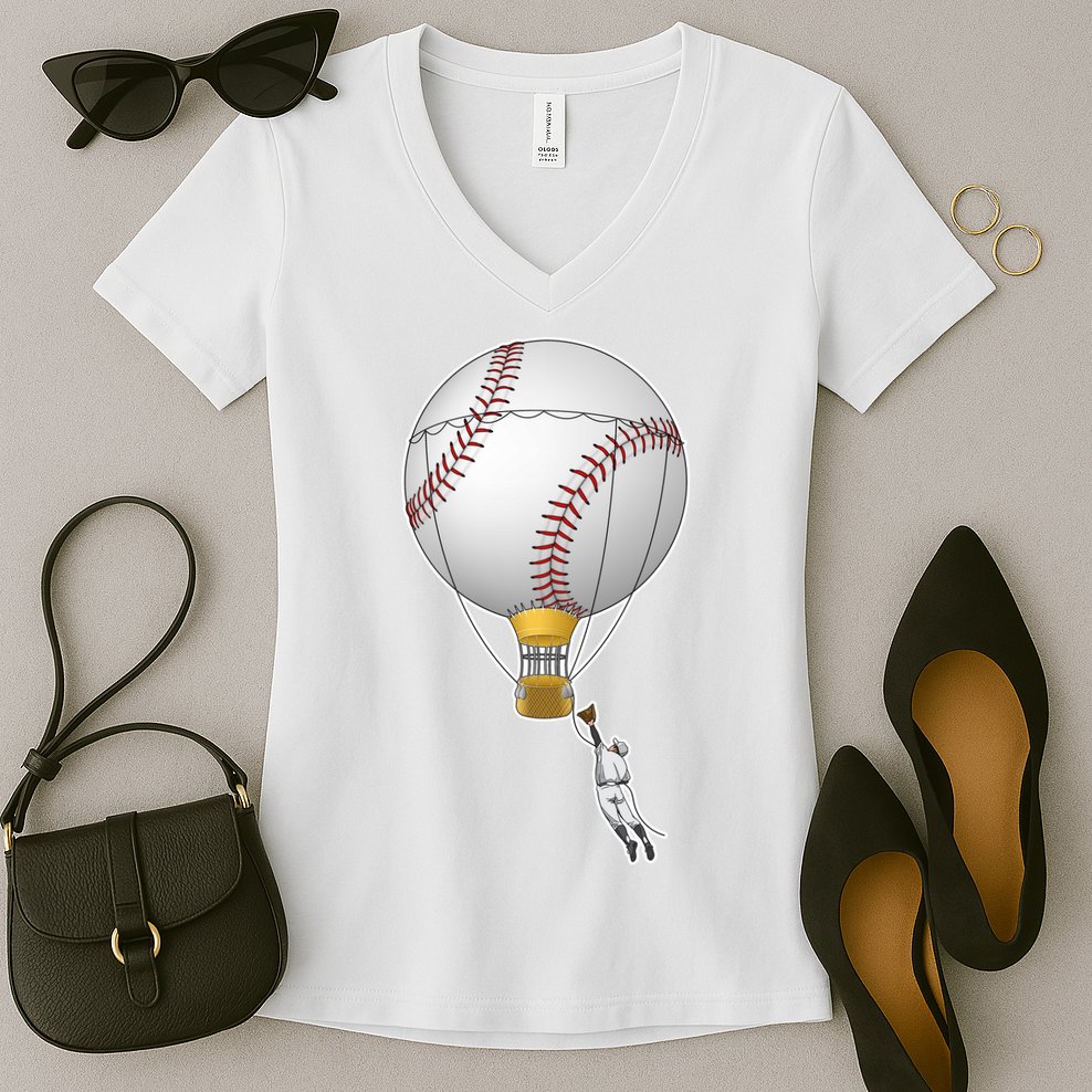 Funny Baseball Hot Air Balloon Baseball Catcher Women's V-Neck T-Shirt
