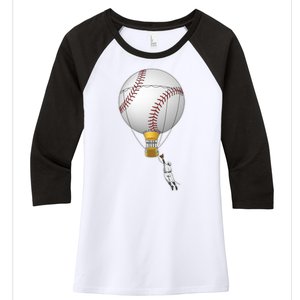 Funny Baseball Hot Air Balloon Baseball Catcher Women's Tri-Blend 3/4-Sleeve Raglan Shirt