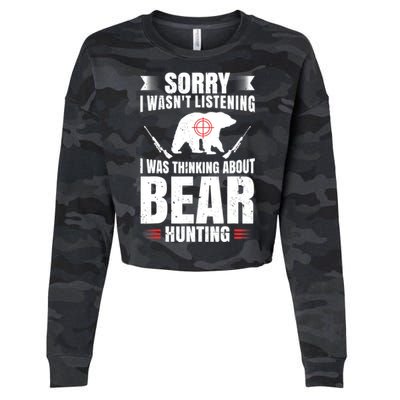 Funny Bear Hunting Lover Fan Hunter Hobby Gun Wildlife Gift Cropped Pullover Crew