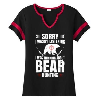 Funny Bear Hunting Lover Fan Hunter Hobby Gun Wildlife Gift Ladies Halftime Notch Neck Tee